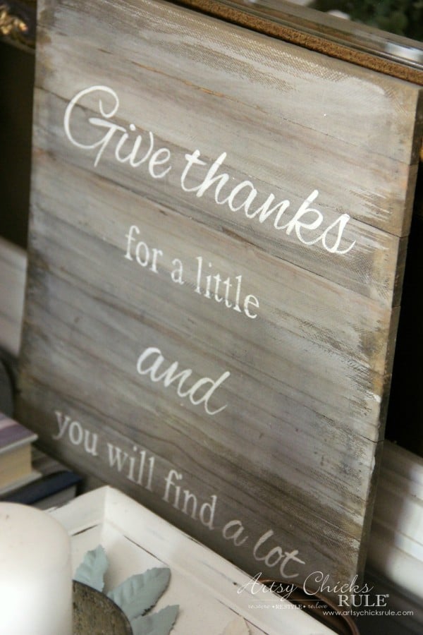 Faux Weathered Give Thanks Sign - artsychicksrule.com #fauxweathered #weatheredsign #givethanks #thankfulsign