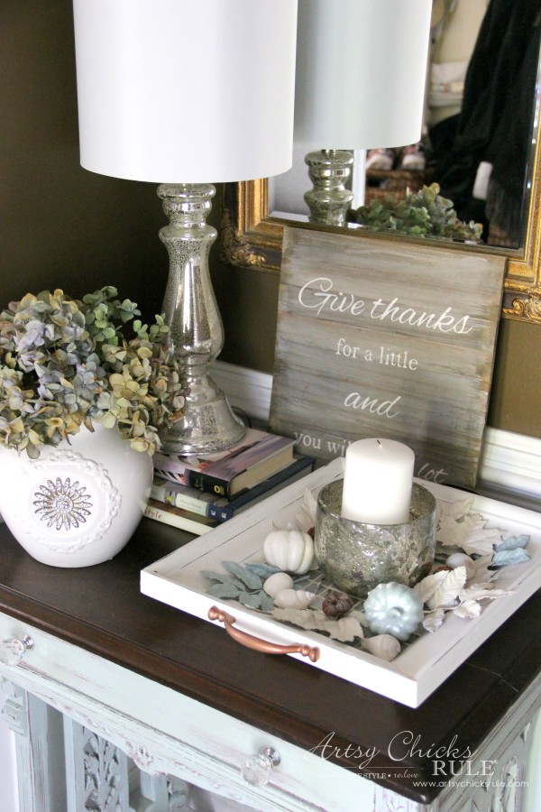 Thanksgiving Foyer - Grateful Sign and Dried Hydrangeas - artsychicksrule