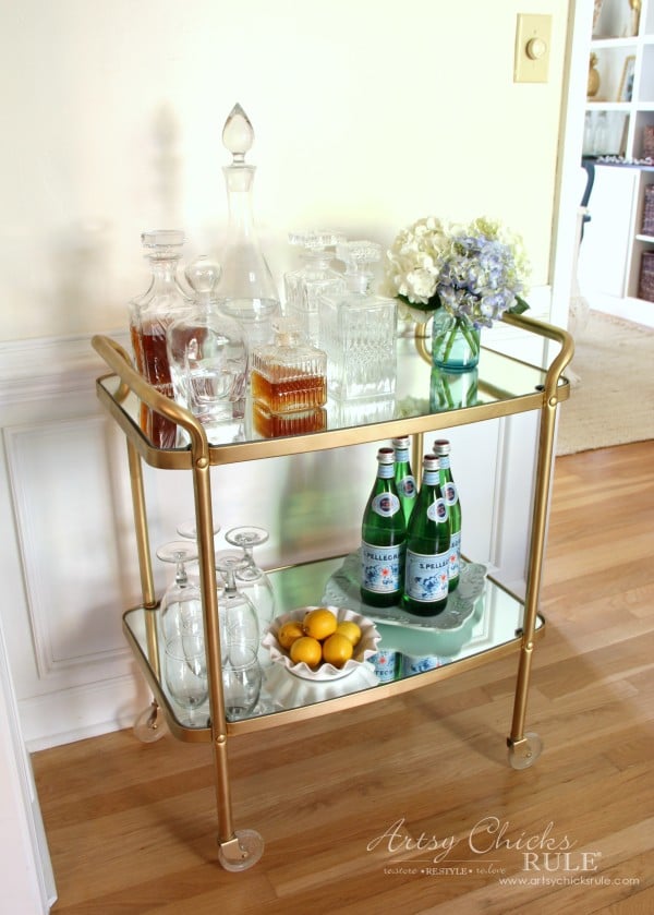 Beverage Cart Goes Glam (Trash to Treasure) - AFTER NEW MIRRORED SHELVES - artsyhchicksrule #beveragecart