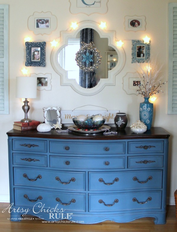 Christmas Home Tour 2015 - Aubusson Blue Dresser - artsychicksrule.com #christmashometour