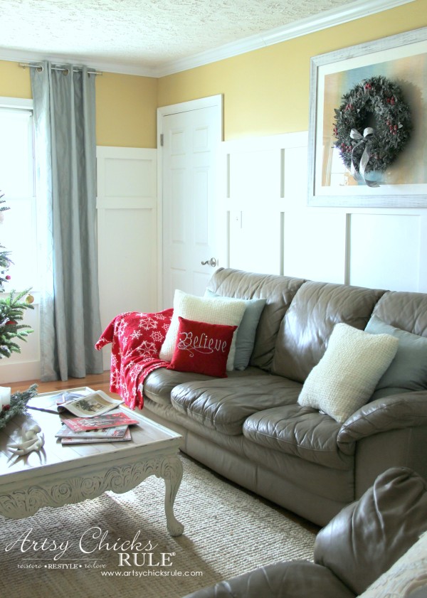 Christmas Home Tour 2015 - Believe Pillow - artsychicksrule.com #christmashometour