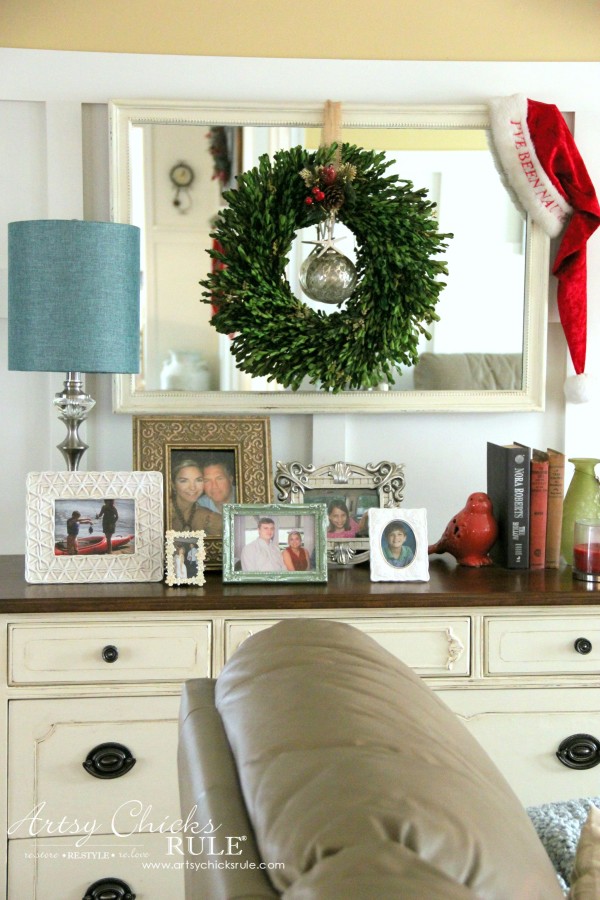 Christmas Home Tour 2015 - Family Room Antique Dresser - artsychicksrule.com #christmashometour