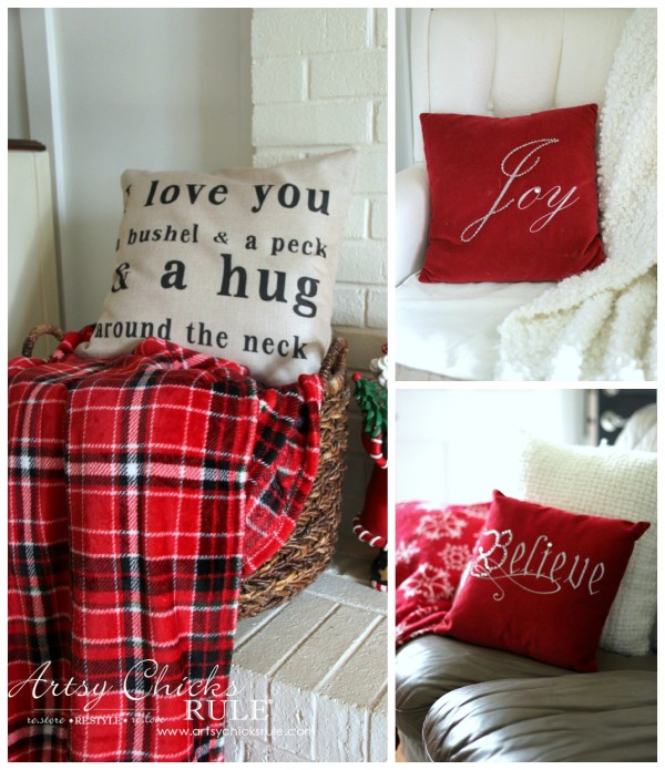 Christmas Home Tour 2015 - Holiday Pillows - artsychicksrule.com #christmashometour