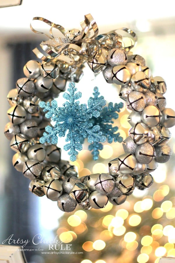 Christmas Home Tour 2015 - Jingle Bell Wreath - artsychicksrule.com #christmashometour