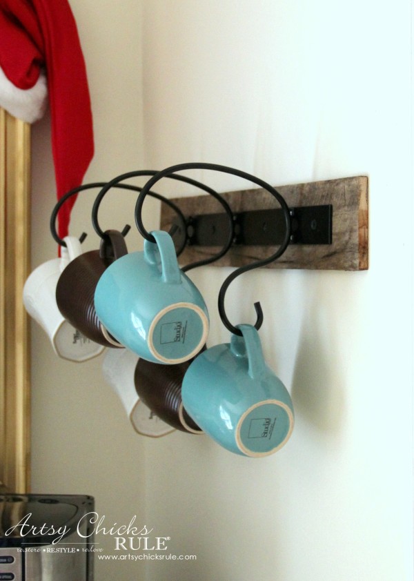 Christmas Home Tour 2015 - New Mug Rack with Pallet Board - artsychicksrule.com #christmashometour