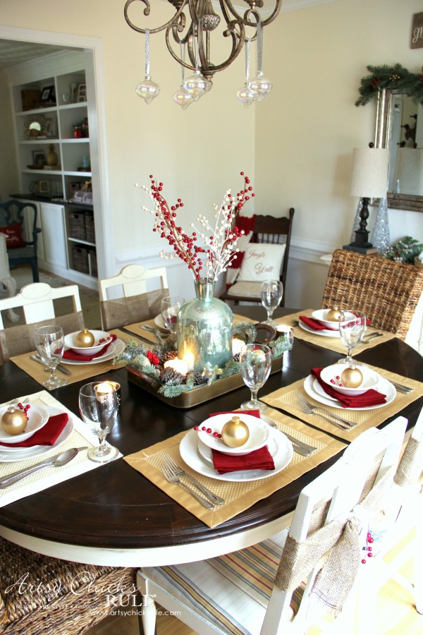 Christmas Home Tour 2015 - Red and Gold Table Setting - artsychicksrule.com #christmashometour