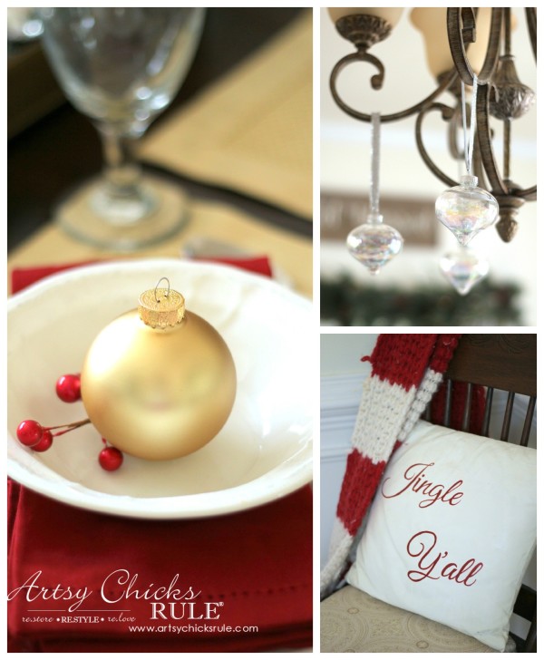 Christmas Home Tour 2015 - Simple Place Setting, Chalk Painted Pillow - artsychicksrule.com #christmashometour