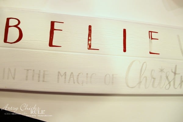 DIY Believe in the Magic of Christmas Sign - Painting it in - #artsychicksrule #Christmassign #believesign