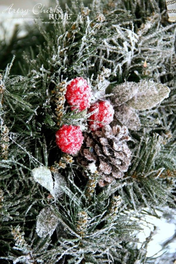 green wreath with snow