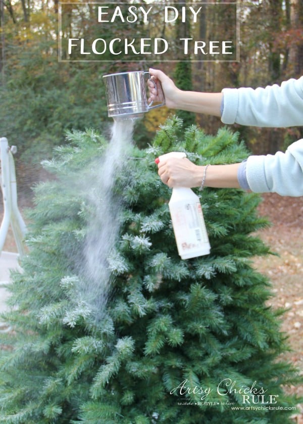 DIY Flocked Tree, Wreaths - Thrifty Holiday Decor! - EASIER than you think!! - #artsychicksrule #flockedtree
