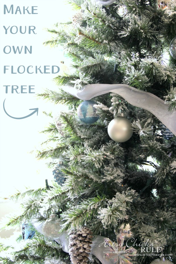 DIY Flocked Tree, Wreaths - Thrifty Holiday Decor! - SO pretty - #artsychicksrule #flockedtree