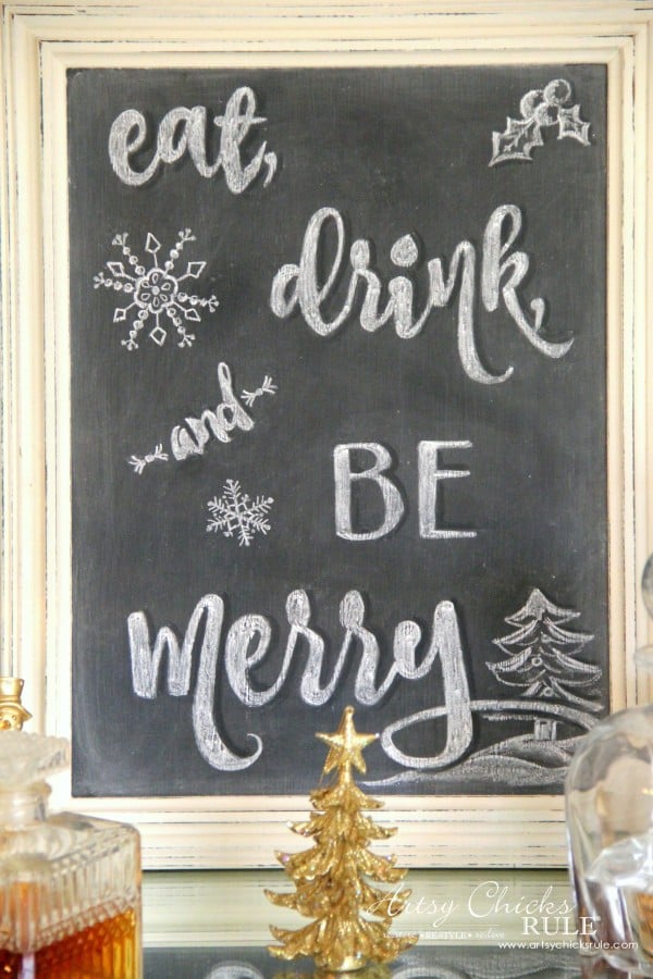 Eat, Drink, and Be Merry Chalk Art and FREE Printable! artsychicksrule.com #chalkart #eatdrinkbemerry