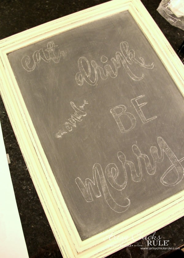 Eat, Drink and BE Merry Chalk Art - Cleaning up Tranferred Image -#artsychicksrule #freeprintable #eatdrinkbemerry