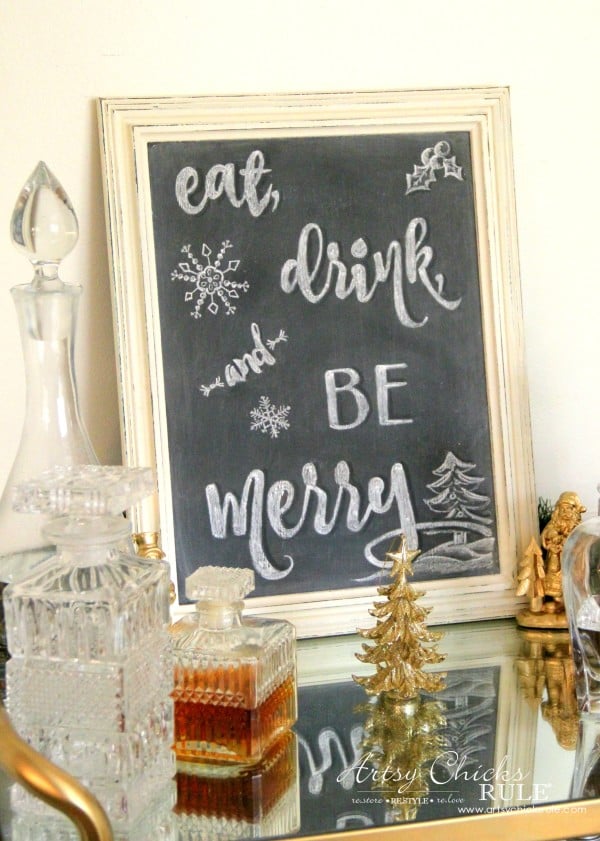 Eat, Drink, and Be Merry Chalk Art and FREE Printable! artsychicksrule.com #chalkart #eatdrinkbemerry