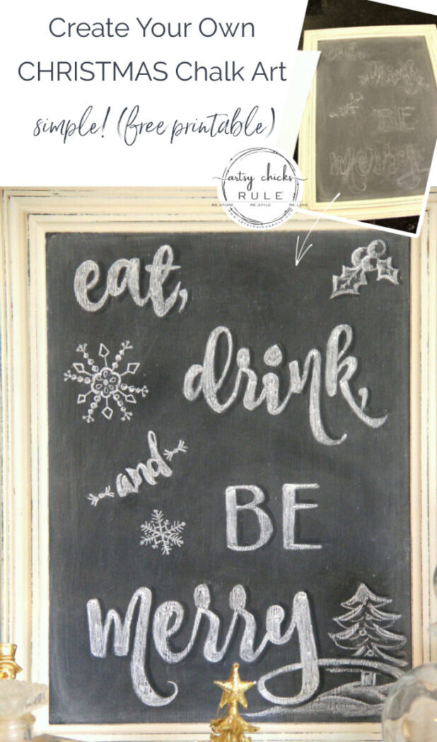 Eat, Drink, and Be Merry Chalk Art and FREE Printable! artsychicksrule.com #chalkart #eatdrinkbemerry