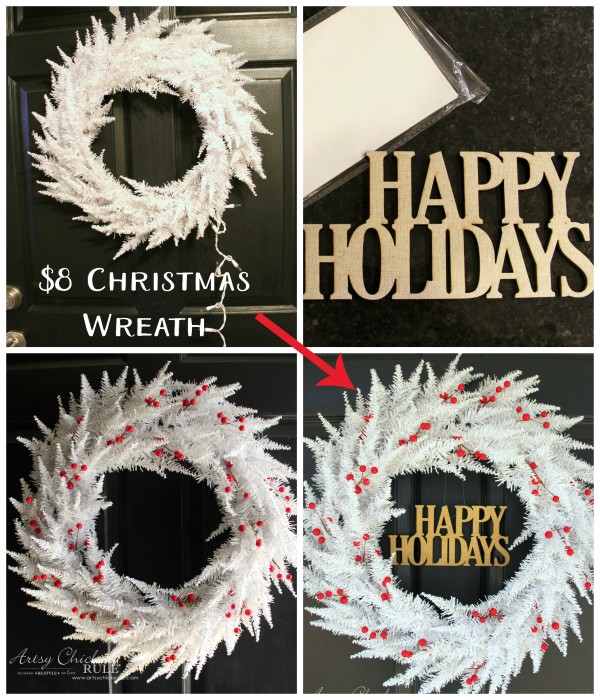 Red and White Christmas Wreath - thrifty find made over - $8 THRIFTY WREATH - artsychicksrule.com #redandwhitewreath