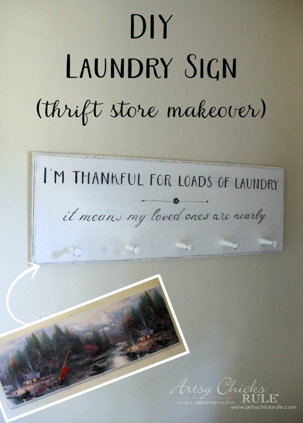 DIY Laundry Sign - thrift store makeover - BEFORE & AFTER - artsychicksrule.com #laundrysign