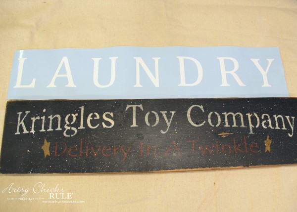 Antiqued Laundry Sign - BEFORE with vinyl - artsychicksrule #laundrysign #diylaundrysign