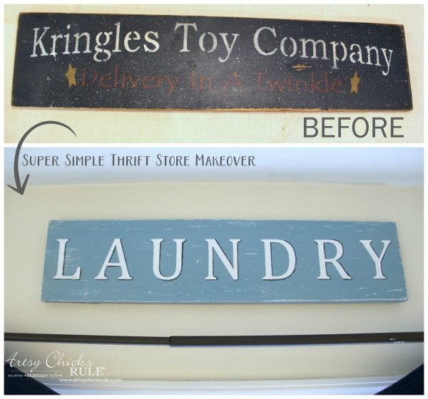 Antiqued Laundry Sign - BEFORE with vinyl - artsychicksrule #laundrysign #diylaundrysign #thriftymakeover
