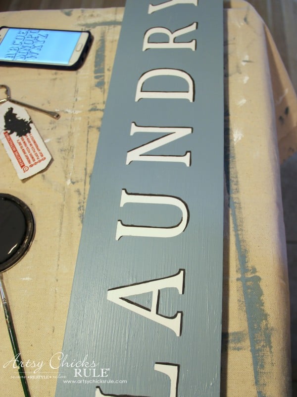 Antiqued Laundry Sign - adding shadow - artsychicksrule #laundrysign #diylaundrysign