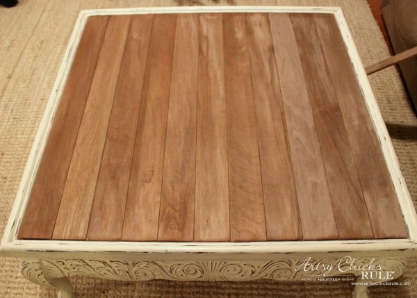 Coffee Table Makeover Using Old Flooring - DRIFTWOOD STAIN - artsychicksrule #coffeetable