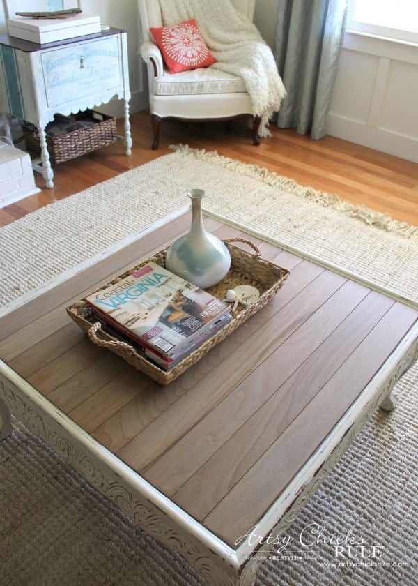 Coffee Table Makeover Using Old Flooring - DRIFTWOOD - artsychicksrule #coffeetable