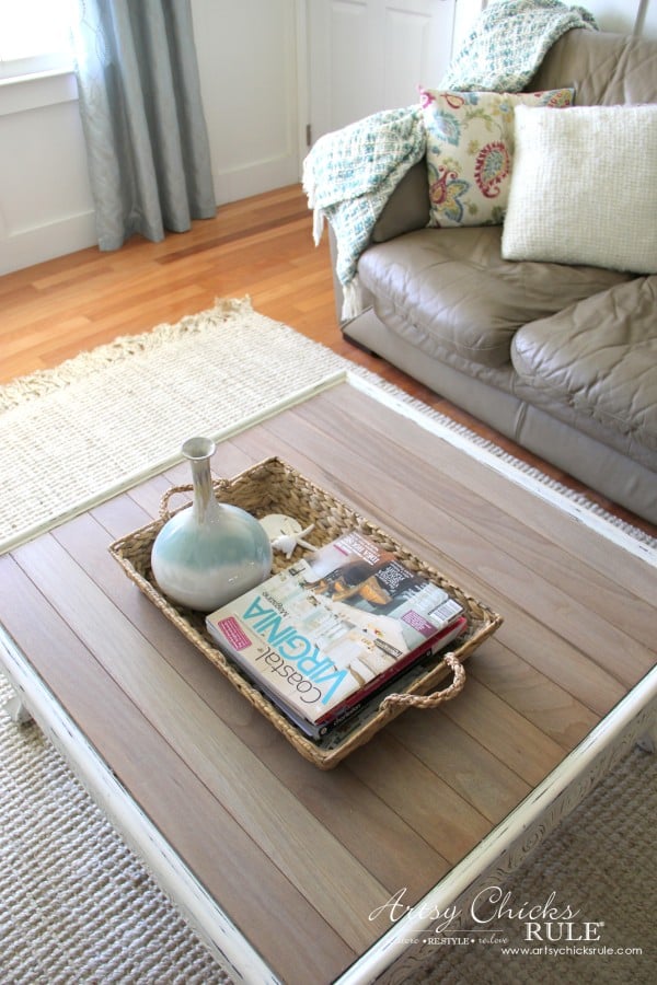 Coffee Table Makeover Using Old Flooring - DRIFTWOOD coastal look - artsychicksrule #coffeetable