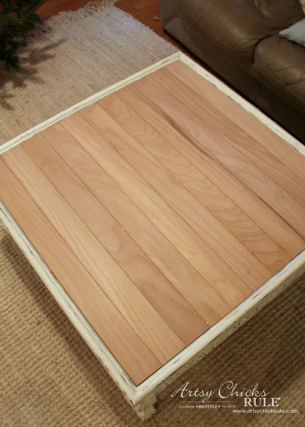 Coffee Table Makeover Using Old Flooring - unfinished - artsychicksrule #coffeetable