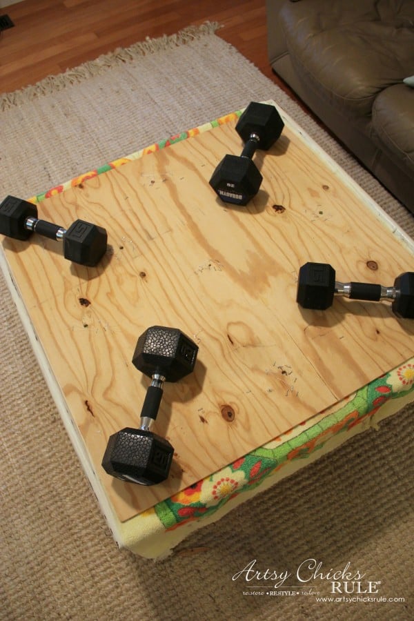 Coffee Table Makeover Using Old Flooring - weighted - artsychicksrule #coffeetable