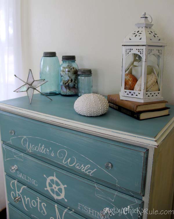 Thrift Store Dresser- Coastal Theme- Annie Sloan Chalk Paint