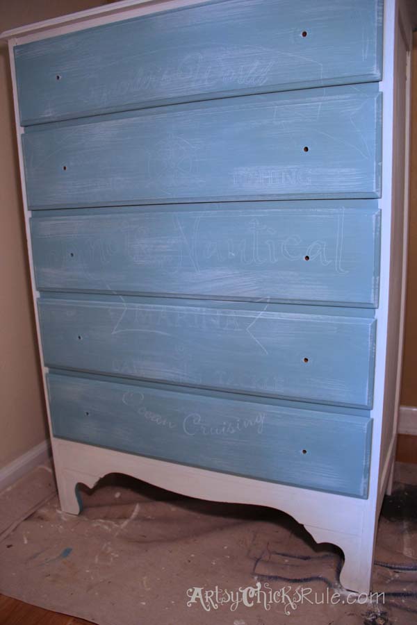 Thrift Store Dresser - Custom Graphics Transfer Complete - Old White-Pure White Chalk Paint Blend with Provence