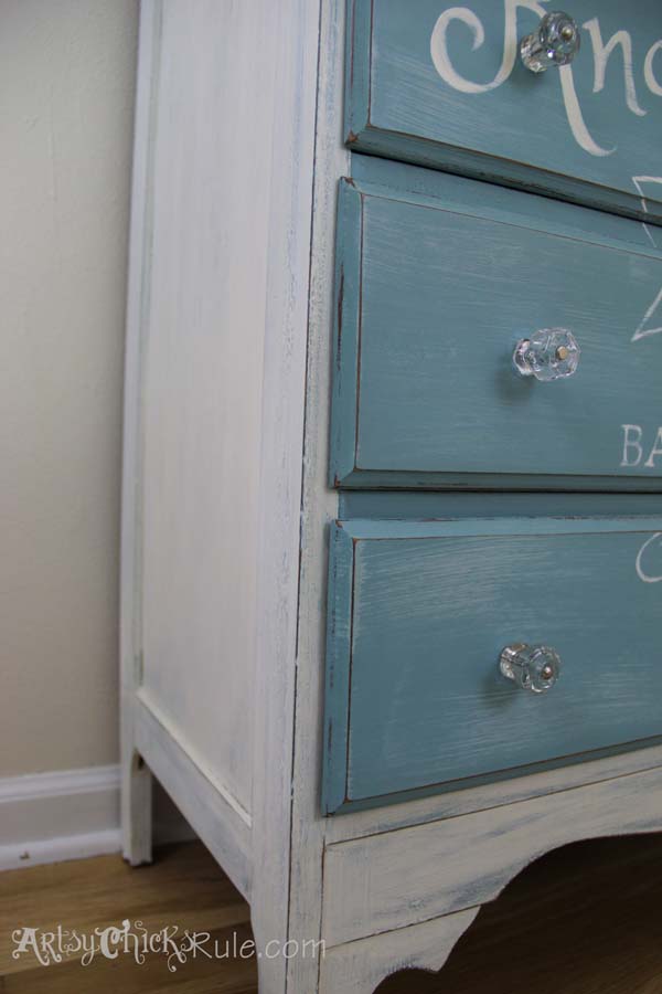 Thrift Store Dresser- Custom Graphics Up Close Corner - Annie Sloan Chalk Paint