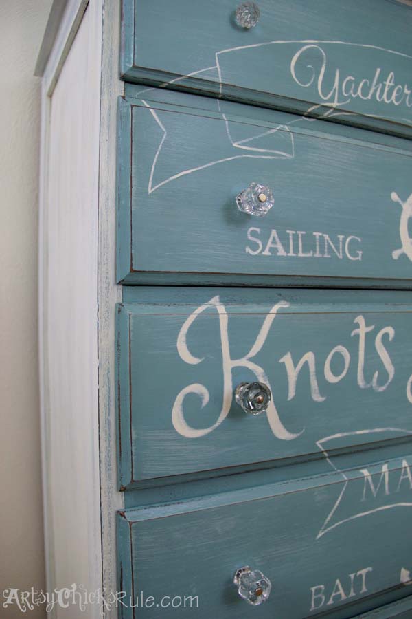 Thrift Store Dresser Up Close Custom Graphics-Annie Sloan Chalk Paint