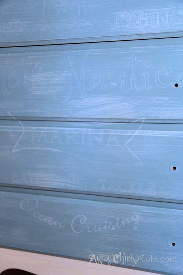 Thrift Store Dresser - Up Close Custom Graphics over Provence Chalk Paint