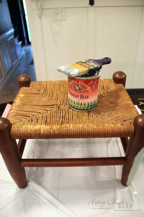 Beachy Footstool Makeover - artsychicksrule #coastaldecor #beachdecor