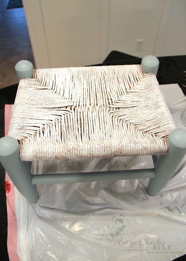 Beachy Footstool Makeover - just paint it -artsychicksrule #coastaldecor