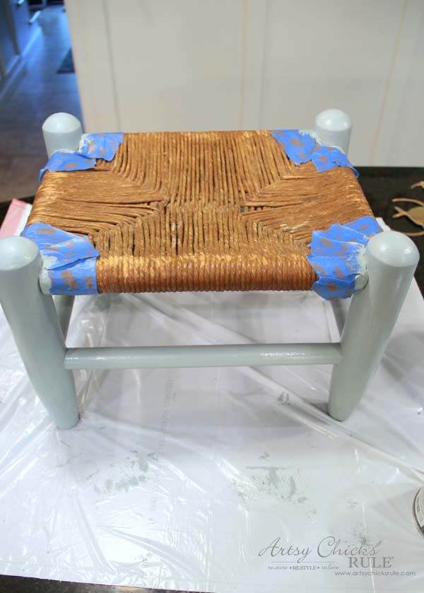 Beachy Footstool Makeover - paint it - artsychicksrule #coastaldecor