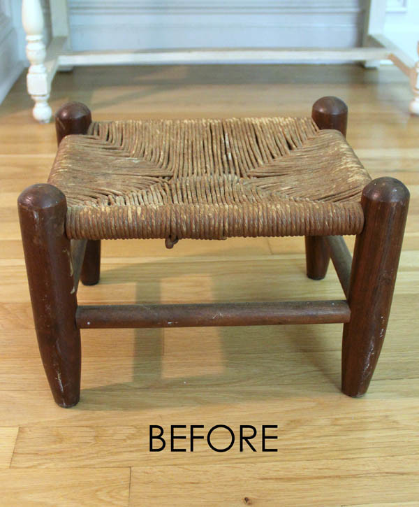 Beachy Footstool Makeover - thrifty makeover artsychicksrule #coastaldecor