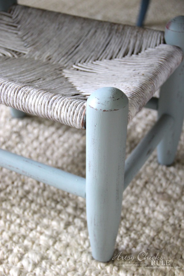 Beachy Footstool Makeover - up close - artsychicksrule #coastaldecor