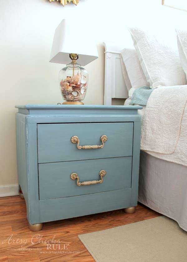 Coastal Turquoise Night Stands Makeover with Chalk Paint - AFTER - artsychicksrule.com