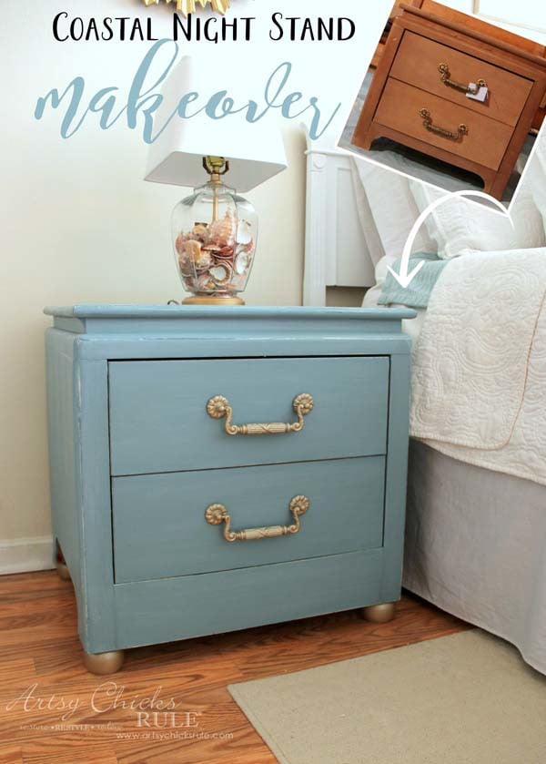 A couple of simple modifications and some Chalk Paint COMPLETELY transformed these!!! So easy!! Turquoise Night Stands artsychicksrule.com