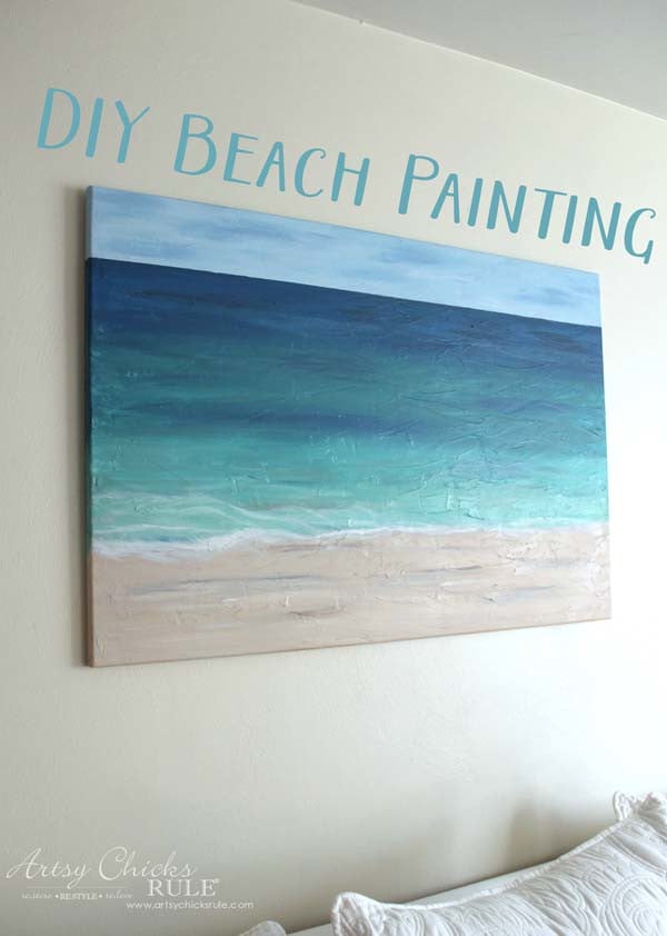 DIY Beach Painting - Make one of your OWN - artsychicksrule.com #diypainting #diyabstractpainting #diybeachpainting