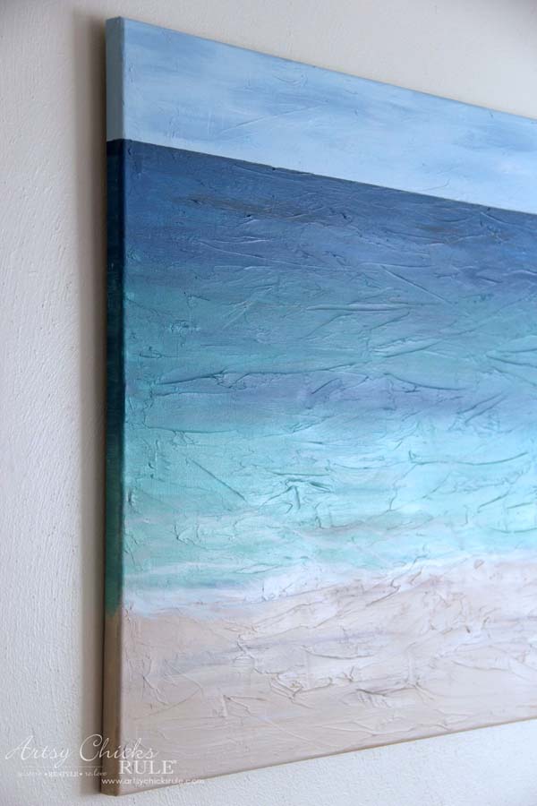 DIY Beach Painting - close up showing painted sides - artsychicksrule #diypainting #diyabstractpainting #diybeachpainting