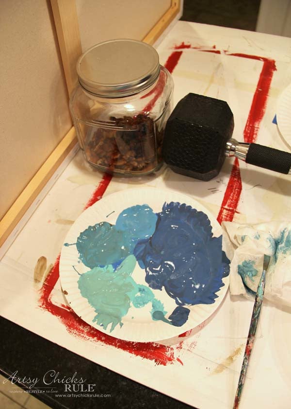 DIY Beach Painting - my makeshift easel - artsychicksrule #diypainting #diyabstractpainting #diybeachpainting