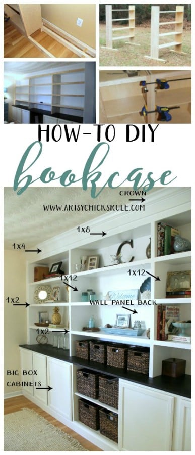 DIY Bookcase Tutorial - FULL TUTORIAL - artsychicksrule.com #DIYBookcase #Bookcase #diybuiltin