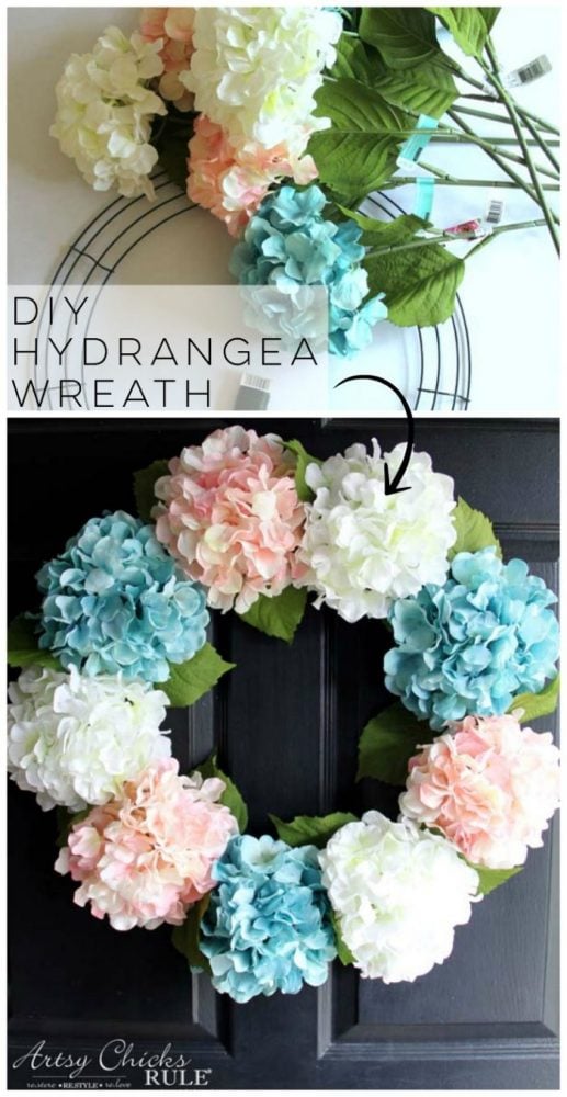 DIY Hydrangea Wreath - SIMPLE DIY - DIY Hydrangea Wreath - Colorful Spring Wreath - artsychicksrule.com #hydrangeawreath #springwreath