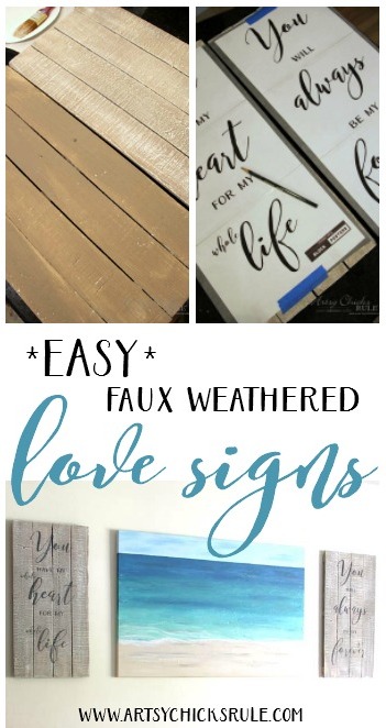 DIY Weathered Love Signs - SUPER EASY DIY - artsychicksrule #drybrush #chalkpaint #lovesign