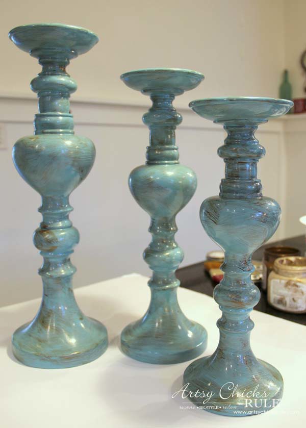 Painted Candlesticks - First layer is Bronze paint - artsychicksrule