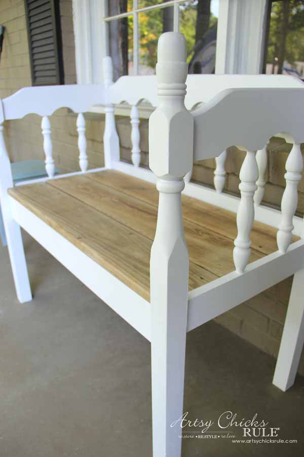 DIY Headboard Bench - DIY PORCH DECOR - artsychicksrule.com #headboardbench