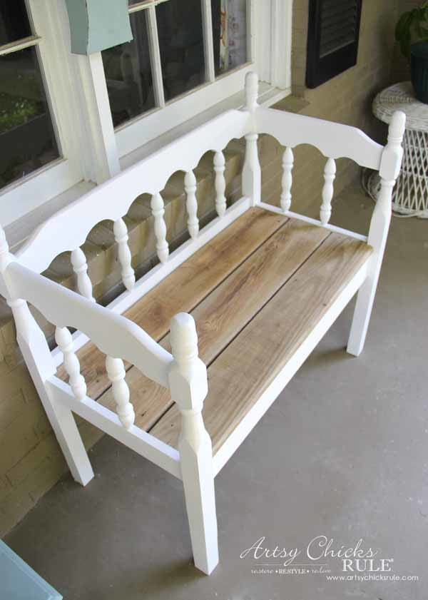 DIY Headboard Bench - REUSING OLD WOOD FOR SEAT - artsychicksrule.com #headboardbench